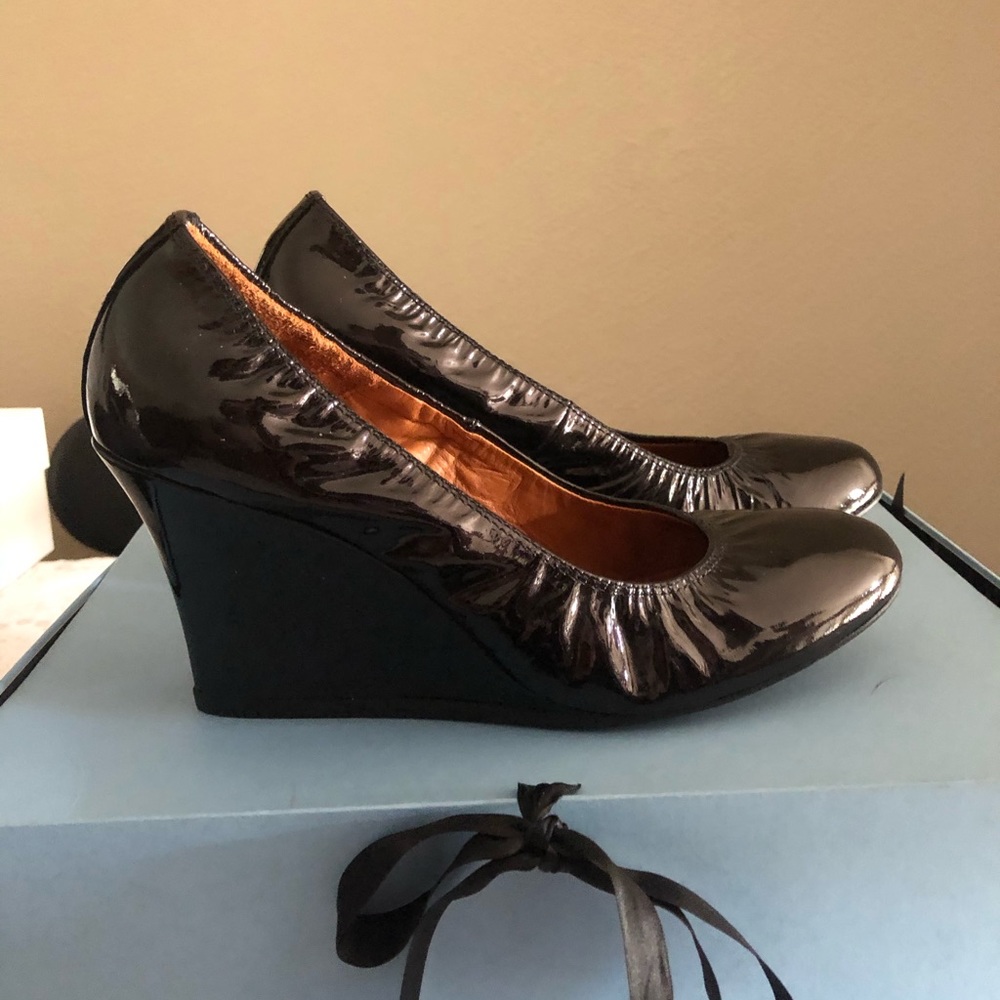 New Lanvin ballerina wedge brown burgundy sz 38